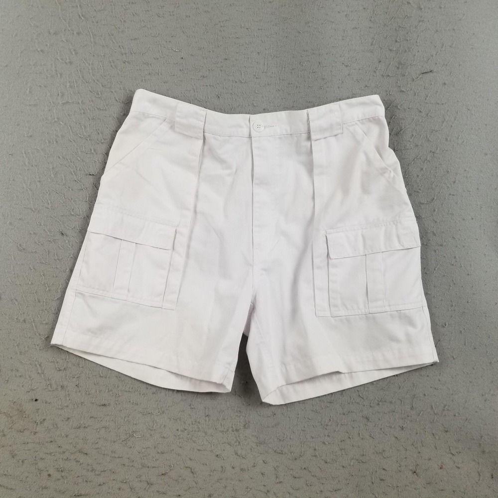 Weekender Cargo Shorts Mens 38 White Partial Elastic Waist Pockets Polyester